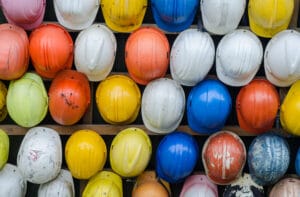 Different colored hard hats